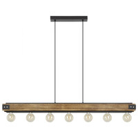 Eglo Layham 1400mm Black and Rustic Timber 7 Light Linear Pendant