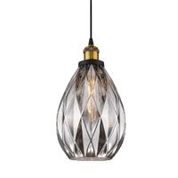 Domus Evelyn Ø190mm E27 Glass Pendant Light Grey & Antique Brass