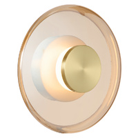 Telbix Amity 25cm 8W LED Wall Light Brass Matte with Amber Glass