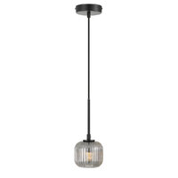 Telbix Bobo 1 Black and Smoke Ribbed Glass Pendant Light