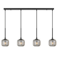 Telbix Bobo 4 Black and Smoke Ribbed Glass Bar Pendant Light