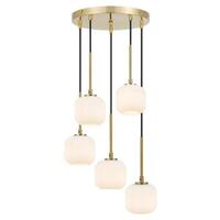 Telbix Bobo 5 Antique Gold and Opal Matt Ribbed Glass Cluster Pendant Light