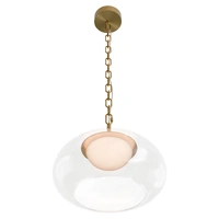 Calibo Bower 350mm Brass, Alabaster and Clear Glass 10W Tri Colour LED Dome Pendant Light