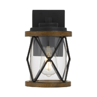 Telbix Capstan 25cm Black and Timber Look Exterior Wall Light