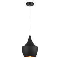 CLA Caviar Black Angled Bell Pendant Light with Gold Dimpled Interior