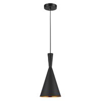 CLA Caviar Black Cone Pendant Light with Gold Dimpled Interior