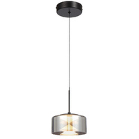 Telbix Cedro 1 Light 8W CCT LED Pendant Black with Smoke Glass