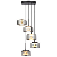 Telbix Cedro 5 Light CCT LED Pendant Black with Smoke Glass