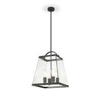 Telbix Colair 4 Black Solid Brass and Clear Glass Pendant Light