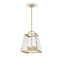 Telbix Colair 4 Brass Solid Brass and Clear Glass Pendant Light