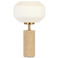 Telbix Deana Table Lamp Beige Travertine and Opal Glass