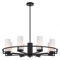 Telbix Eamon 8 Black and Opal Matt Glass Pendant Light