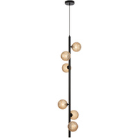 Telbix Elson 6 Light Pendant Black with Amber Tear Glass