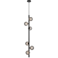 Telbix Elson 6 Light Pendant Black with Smoke Tear Glass
