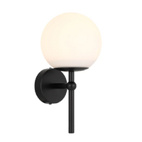 Telbix Eterna Black and Opal Matt Glass Single Wall Light