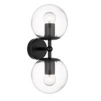 Telbix Eterna 2 Black and Clear Glass Twin Wall Light
