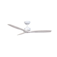 Fanco Wynd DC 54" Matte White Whitewash Solid Timber Blade Ceiling Fan with Remote