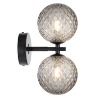 Telbix Felton 2 Light Wall Light Black with Smoke Tear Glass