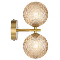 Telbix Felton 2 Light Wall Light Antique Gold with Amber Tear Glass