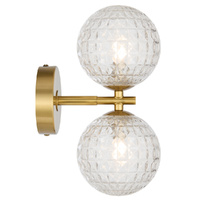 Telbix Felton 2 Light Wall Light Antique Gold with Clear Prism Glass