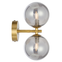 Telbix Felton 2 Light Wall Light Antique Gold with Smoke Glass