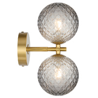 Telbix Felton 2 Light Wall Light Antique Gold with Smoke Tear Glass