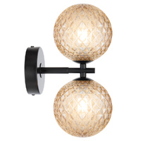 Telbix Felton 2 Light Wall Light Black with Amber Tear Glass