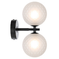 Telbix Felton 2 Light Wall Light Black with Frost Tear Glass