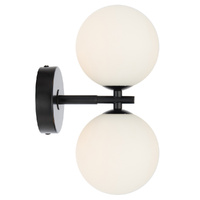 Telbix Felton 2 Light Wall Light Black with Opal Matt Glass