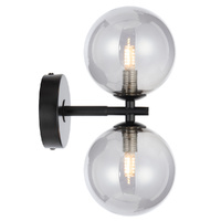 Telbix Felton 2 Light Wall Light Black with Smoke Glass