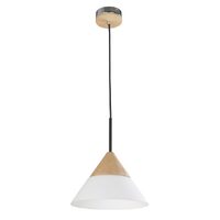 CLA Finn Wide Cone Blonde Wood and Opal Glass Pendant Light