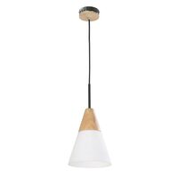 CLA Finn Medium Oblong Wood and Opal Glass Pendant Light