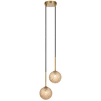 Telbix Gaston 2 Light Pendant Antique Gold with Amber Tear Glass