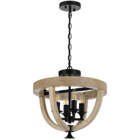 Telbix Hosley 4 Light Black and Timber Close to Ceiling Light