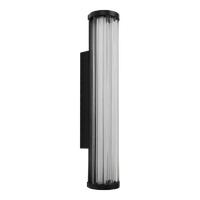Calibo Junco 420mm Black 16W Tri Colour LED Ribbed Glass Exterior Wall Light