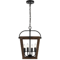 Telbix Lacota 4 Light Black and Walnut Timber Pendant Light
