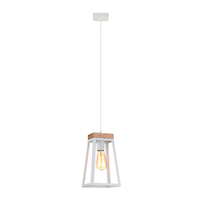 CLA Lanterna Matte White and Blonde Wood Trapezium Pendant Light