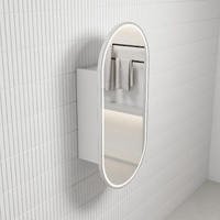 Aulic Beau Monde LED Shaving Cabinet White Brushed Nickel Oval 450mm