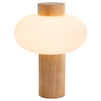 Mercator Saxe Table Lamp Natural Timber Opal Glass E27