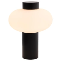 Mercator Saxe Table Lamp Black Timber Opal Glass E27