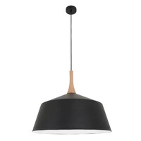 CLA Lighting Nordic Medium 60W E27 Scandinavian Pendant Light Black & Wood