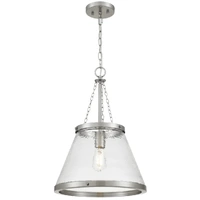 Telbix Olmont Nickel and Clear Textured Glass E27 Pendant Light