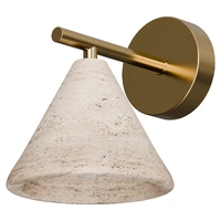 Calibo Orville 200mm Brass and Natural Travertine E27 Cone Wall Light