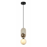 CLA Palta Opal Glass Pendant Light Brass & Wood