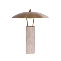 CLA Paraccu LED Table Lamp Beige Travertine Base with Brass Shade
