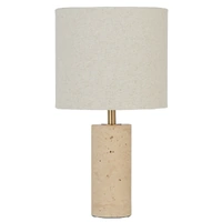 Telbix Polano Table Lamp Small Beige Travertine and Ivory Fabric