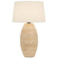 Telbix Pontus Table Lamp Beige Cast Stone and Fabric Shade
