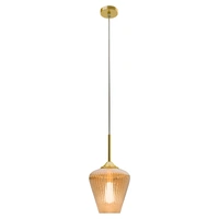 Calibo Ribbon 280mm Ribbed Glass Pendant Amber & Gold