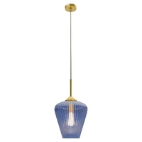 Calibo Ribbon 280mm Ribbed Glass Pendant Blue & Gold