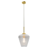 Calibo Ribbon 280mm Ribbed Glass Pendant Clear & Gold